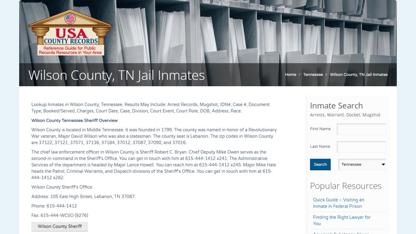 Wilson County, TN Jail Inmates | Name Search