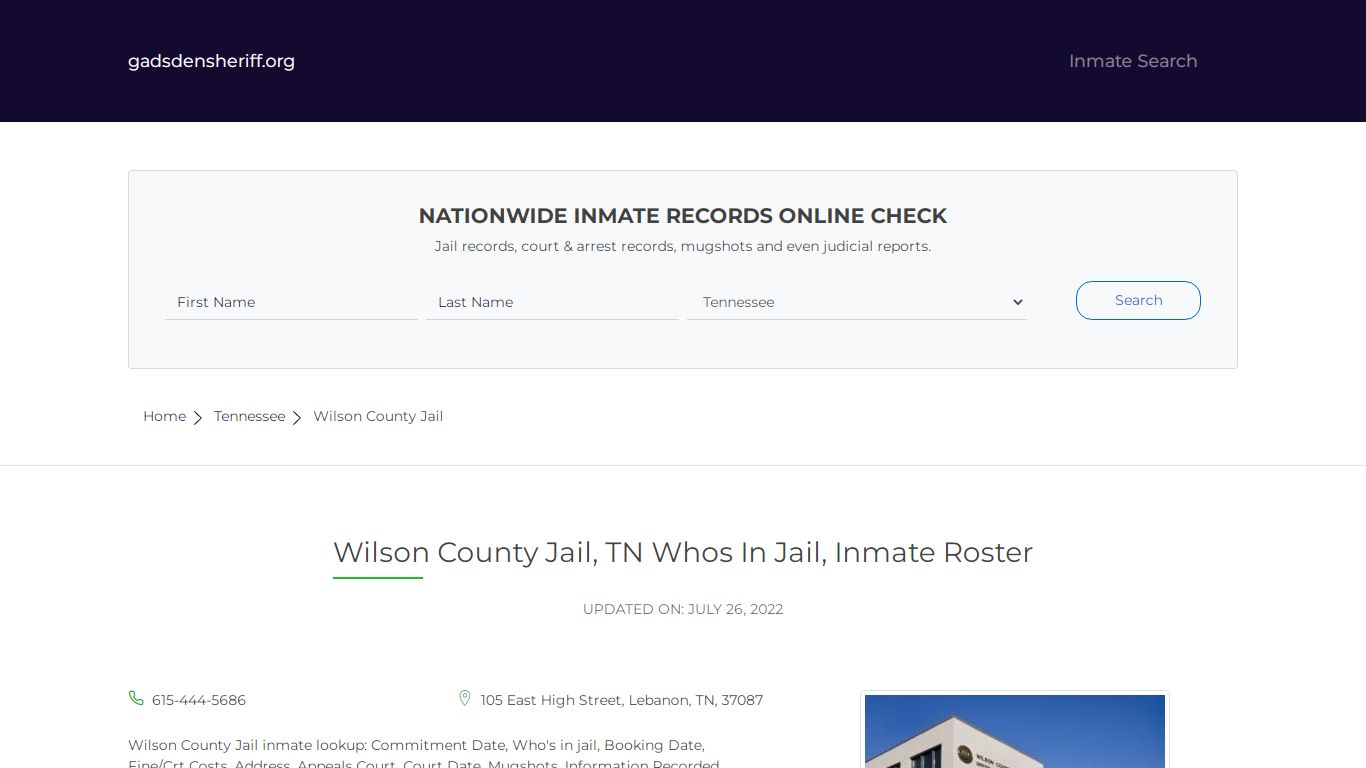 Wilson County Jail, TN Inmate Roster, Whos In Jail